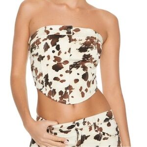 Cow print cotton zip back tube top bustier large
